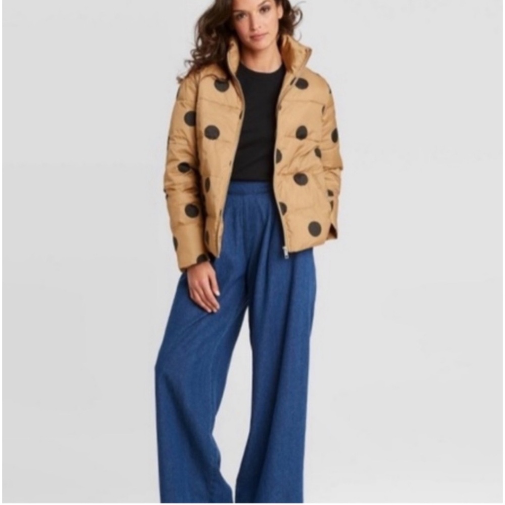 Who What Wear Gold and Black Polka Dot Puffer Jacket Size L - Picture 3 of 8